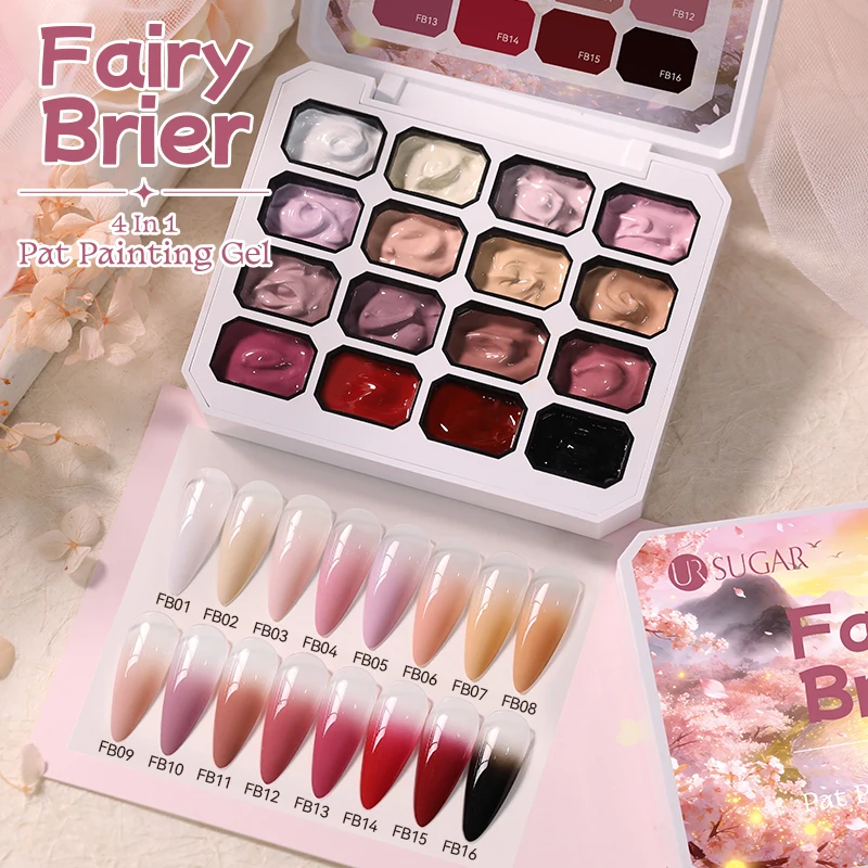 UR SUGAR 4 in 1 16 Kleuren Pat Painting Gel voor Gradient, Stamping, Tekenen, Patroon, UV/LED Gradient Patting Gel Palette