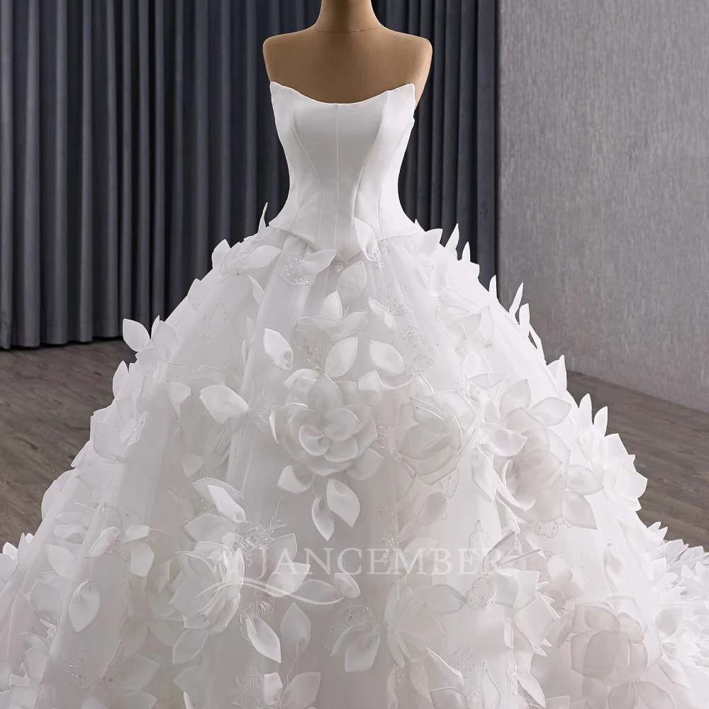 فساتين زفاف بدون حمالات أنيقة مخصصة ثوب الكرة بلا أكمام طول الأرض ثوب الزفاف ذيل المحكمة Vestidos De Novia #5