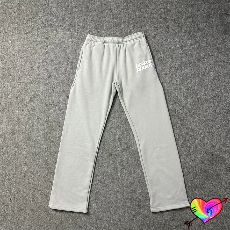 

2024fw Foam Print Broken Planet White Logo Pants Men Women Fleece Broken Planet Pants Inside Tag Label Sweatpants Grey Trousers