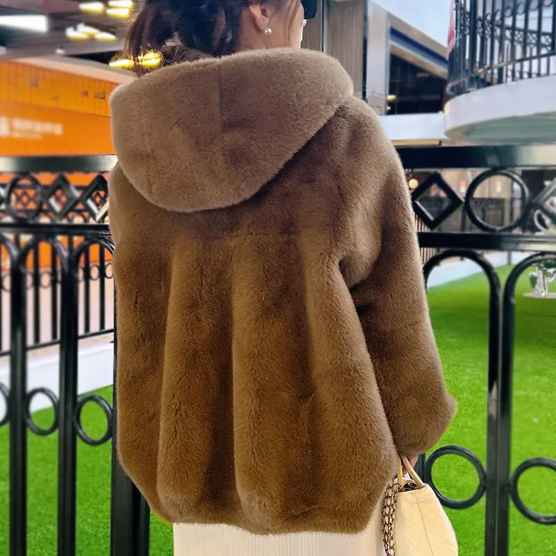 2024 Women Autumn Winter Imitation Mink Cashmere Coat Lady Loose Oversize Short Cardigan Female Casual h Knit Outerwear RS-607