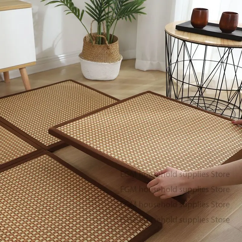 Rattan Patchwork Mat Tatami Folding Cool Carpet for Living Room Bedroom Bedside Bay Window Coffee Table Play Summer Rug Non-slip