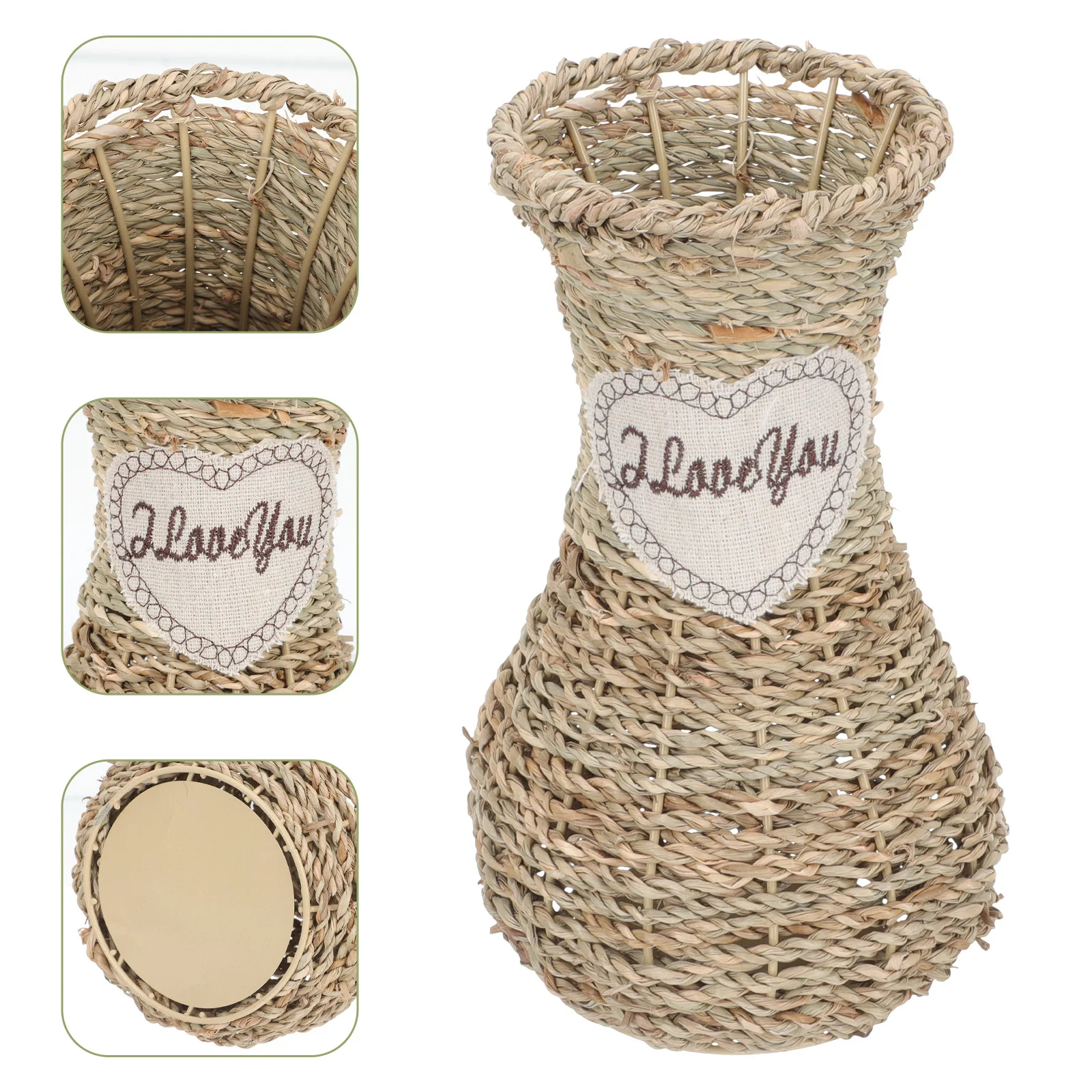 

Rattan Gourd Vase. Seagrass Woven Flower Pot Dining Table Centerpiece Boho for Decor