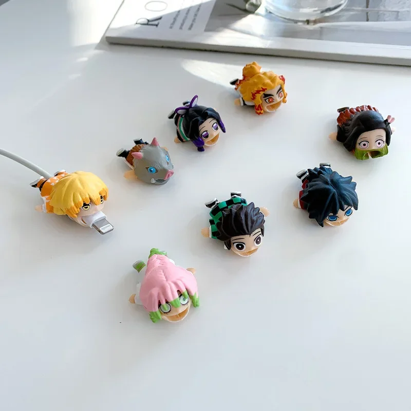 Demon Slayer ładuje zabezpieczenie kabla osłonę na USB do telefonu komórkowego kabel do transmisji danych etui ochronne figurki Anime Tanjirou Nezuko