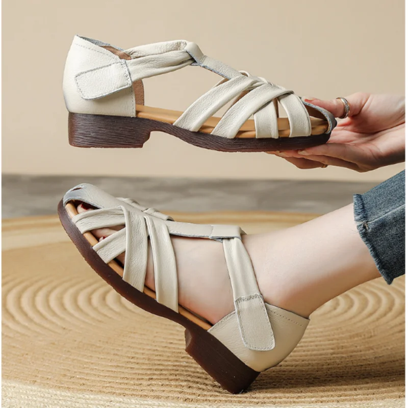 

ZXRYXGS 2026 Hot Sell Summer Elegant Fashion Sandals Women Real Leather Sandals Hollow Breathable Comfortable Low Heel Sandals