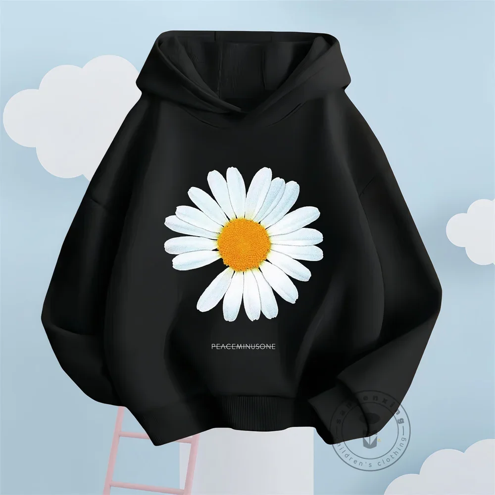 New Fall 2024 Boys Girls Cotton GD Daisy Floral PEACEMINUSONE Graphic Print Basic Trend Fashion Korean Sweatshirt Harajuku