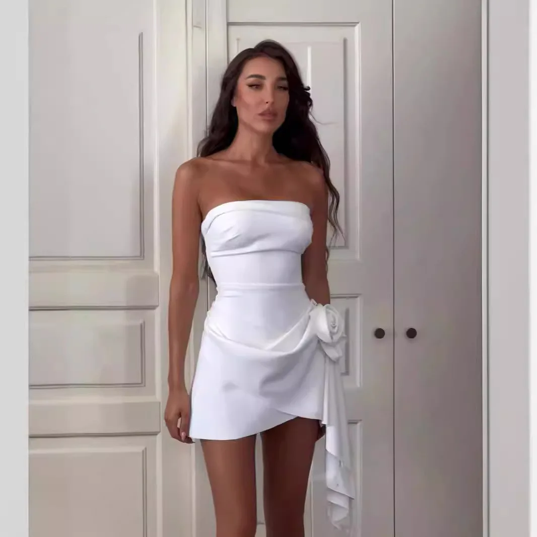 

Elegant Solid Color Slim Tube Top Three-dimensional Decorative Sleeveless Dress Women Vestido Plus Size 9XL 8XL 7XL 6XL XXXXXL