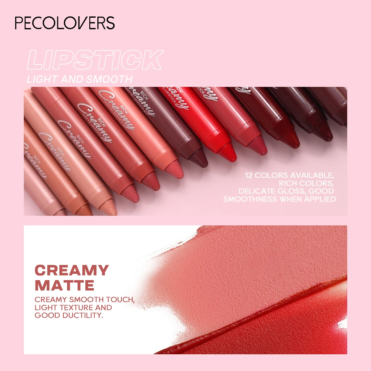 Matita labbra opaca in più colori, da utilizzare come matita per labbra e rossetto, facile da applicare con precisione, antiaderente impermeabile a lunga durata