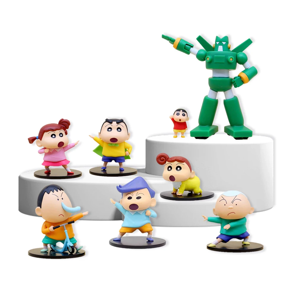 8 pçs lápis shin-chan engraçado kasukabe força de defesa figura modelo nohara shinnosuke himawari dos desenhos animados ornamentos de mesa brinquedos presentes