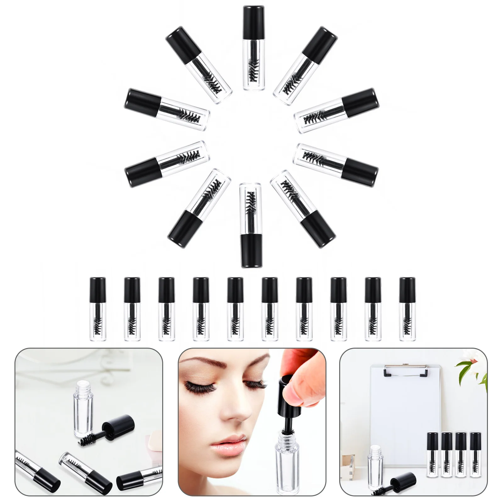 

20 Pcs Lip Gloss Empty Eyelashes Mascara Tube Brush Tech Supplies Must Haves Black Tubes Miss