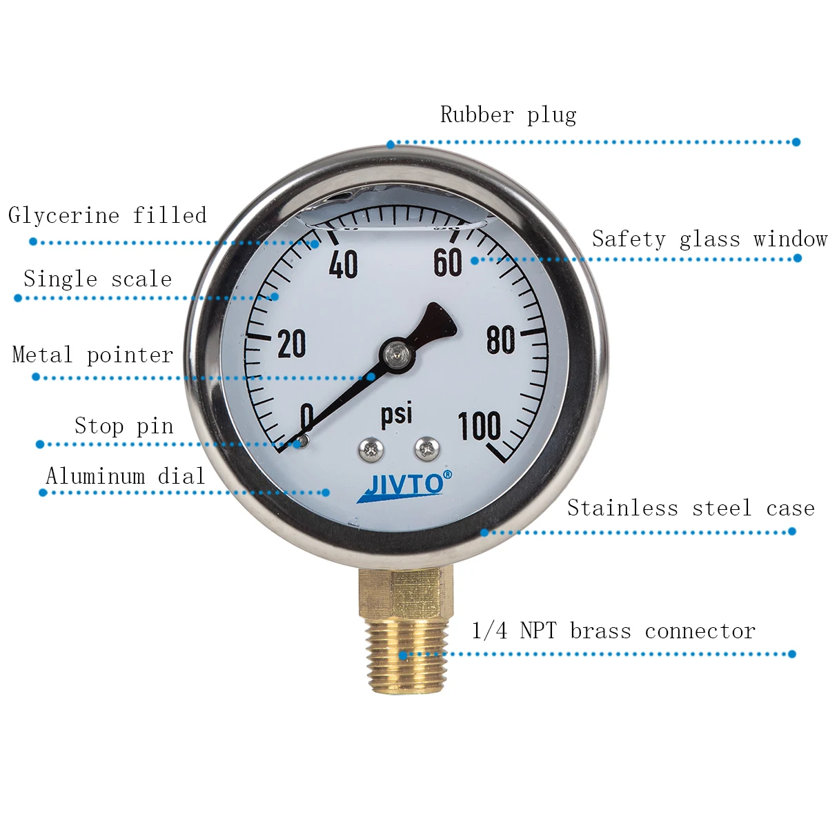 YN60 Seismic Pressure Gauge Hydraulic Air  2.5 Inch 1/4 NPT Lower Mount 15, 30, 60, 100, 600 Psi