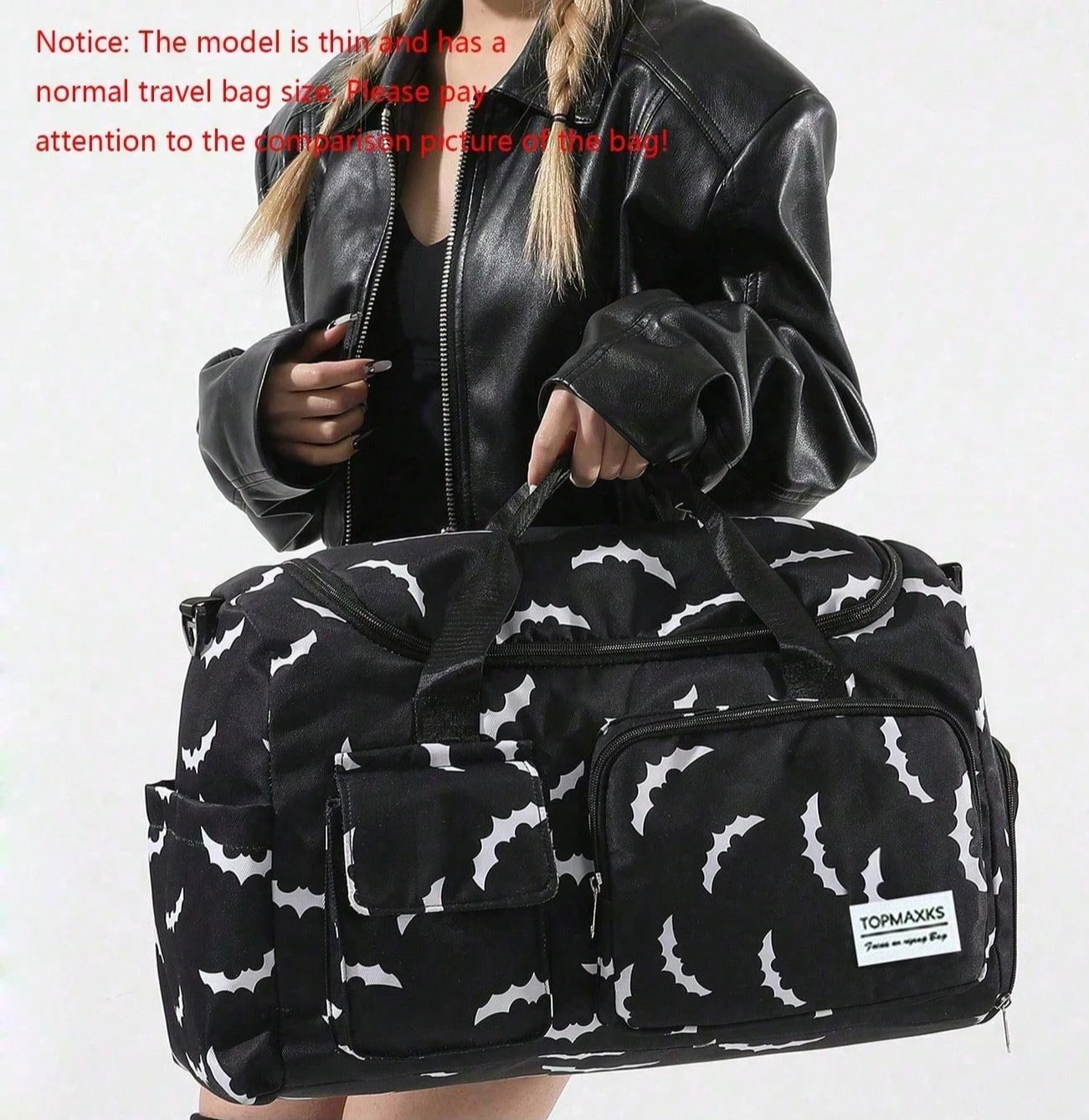 Luxury Bat Pattern Random Weekend Travel Bag, With Waterproof Pocket And Shoe Compartment, Large Capacity Hospital Maternity Bag, Waterproof Overnight Messenger Handbag, Lightweight Personal Luggage Bag, Suitable For Sports, Fitness, Yoga