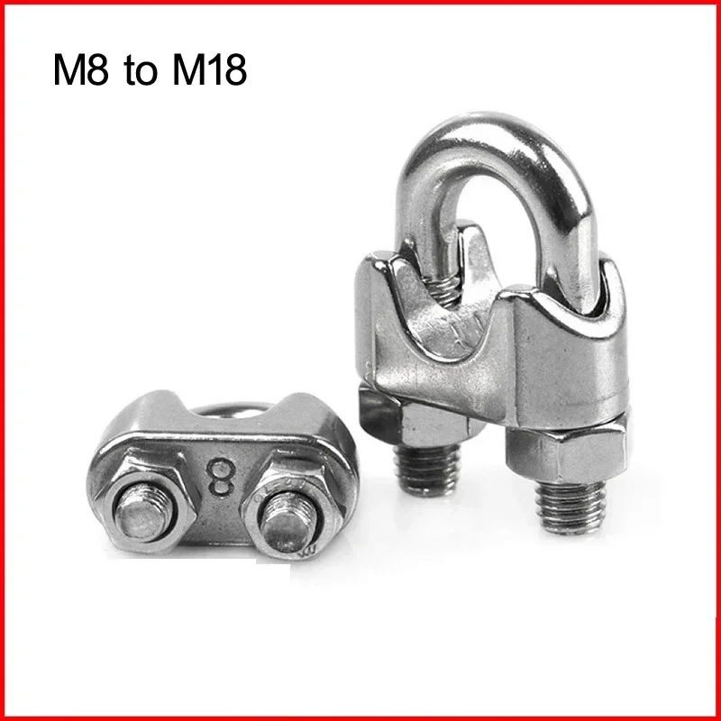 Size M8 M10 M12 M14 M16 M18 Stainless Steel Wire Rope Clamp U-shaped Screw Bolt Nut Complete Set cable Saddle Tie Buckle