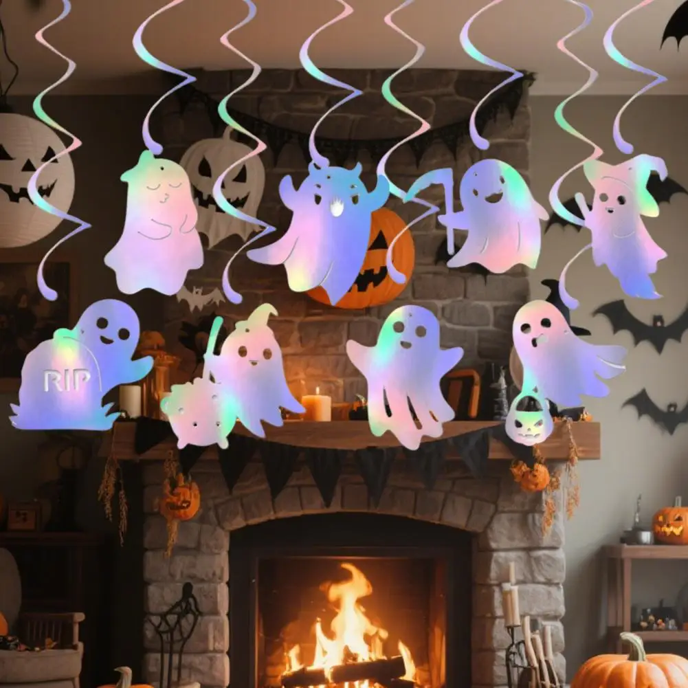 Ghostly Halloween Ceiling Decorations Halloween Hanging Swirl Decorations 8 Pcs Ghost Hanging Swirls Shiny Foil for Spooky