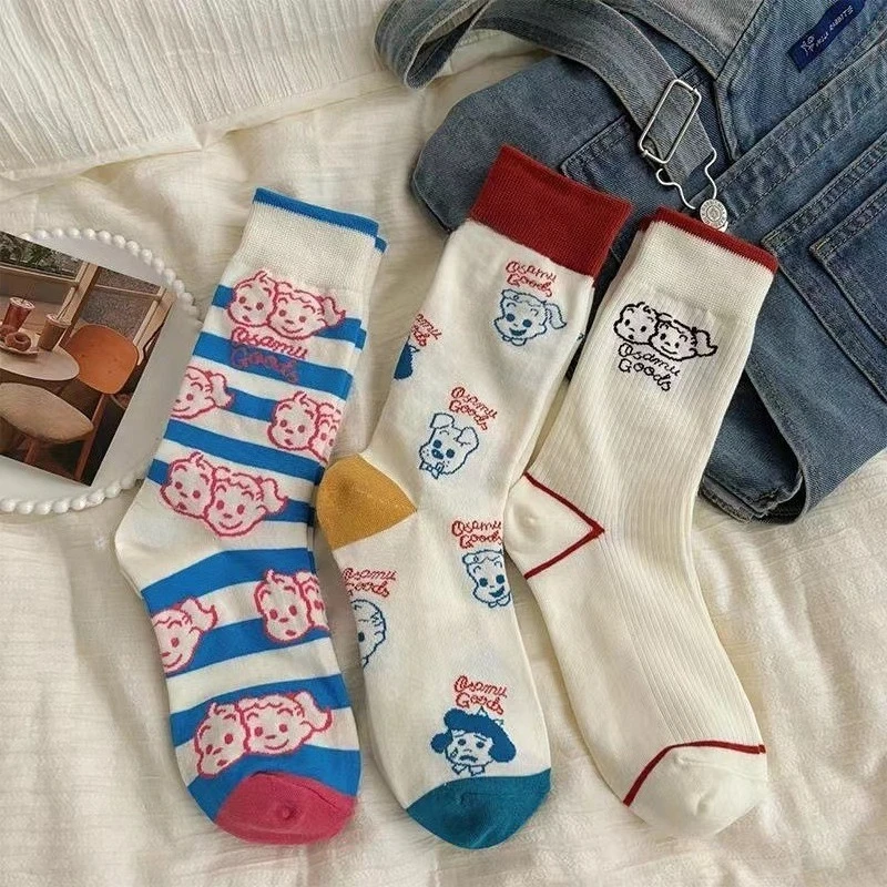 3 пары носков из серии Kawaii OSAMU GOODS: милые повседневные носки с забавным принтом, креативным дизайном, приятные для кожи и дышащие.