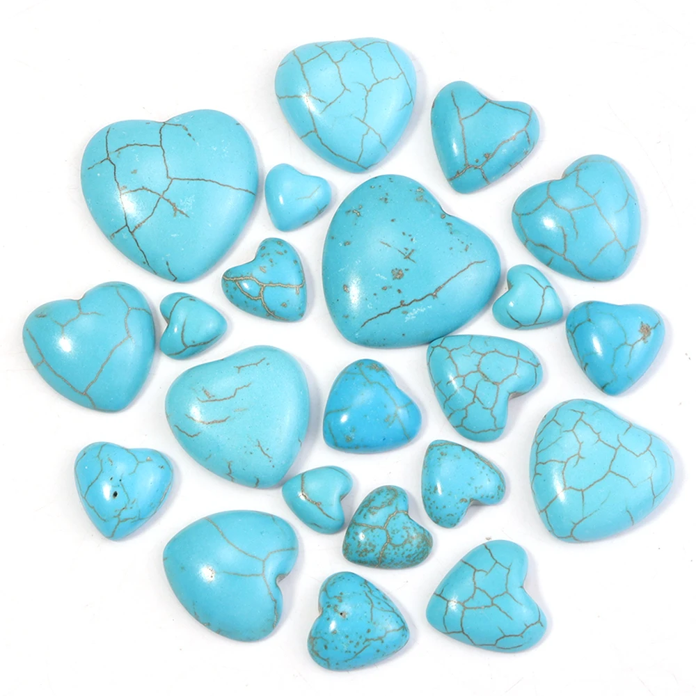 

10pcs/lot Natural Turquoise Cabochon Beads 10 12 14 16 18 20mm Heart Shape Blue Stone Beads For DIY Jewelry Making Ring Pendants