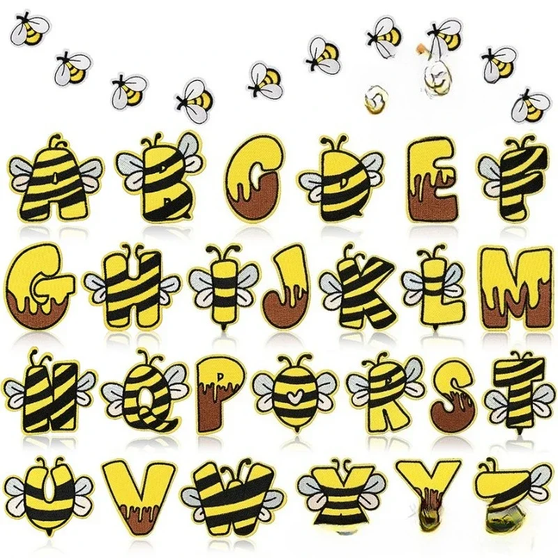 Bee Element English Letter Embroidery Cloth Sticker  Embroidery Iron on Patch Cartoon Bumblebee Patch Sticker
