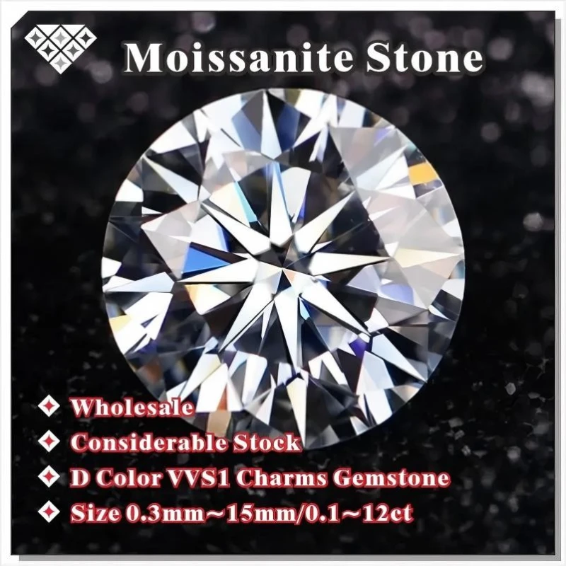 Piedra moissanita suelta, tamaño al por mayor, 3,0mm ~ 15,0mm, Color D VVS1, diamante de corte H & A, moissanita alternativa para anillos de compromiso