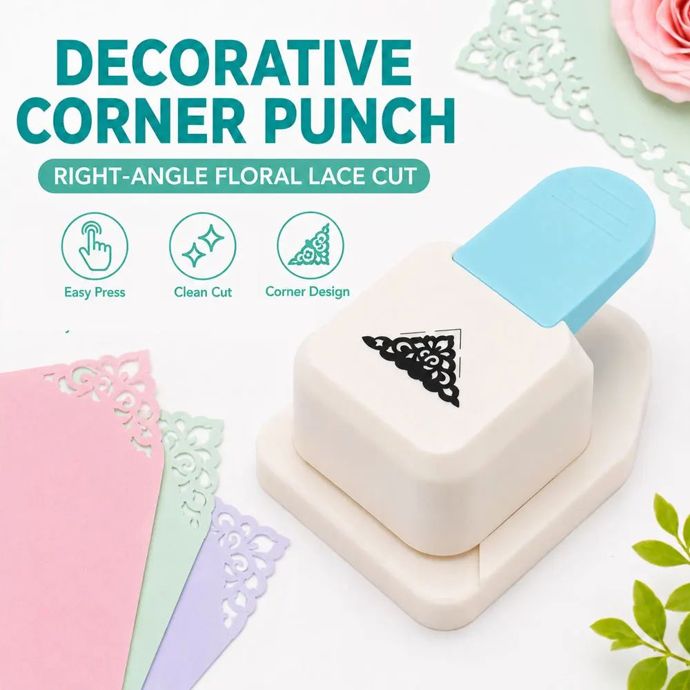 Triangular Lace Corner Punch, 4cm Floral Paper Cutter with ABS Body and Metal Die for Cards, Albums, Scrapbooks and DIY Decor