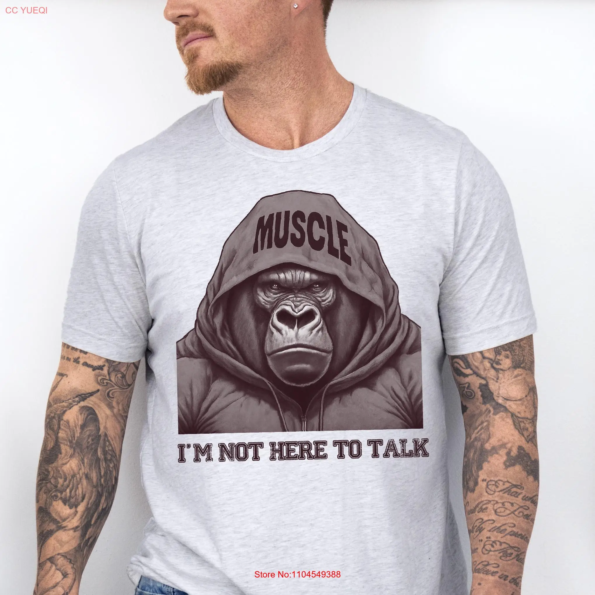 

Funny Gorilla WorkouT T Shirt Here Not to Talk Gym for Him Men Sarcastic long or short sleeves