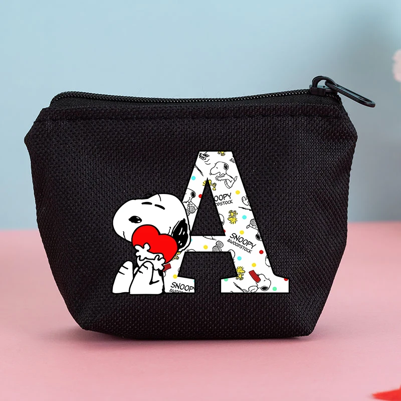 Snoopy Coin Purse Letter A-Z Print Fashion Cartoon Anime Wallet Boys Girls Zipper Money Earphone Data Line Storage Portable Bags