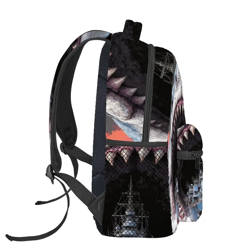 Giant Shark Eating Warship Print Backpack Cool Ocean Animal Pattern School Bag Lightweight Casual For Teens Students Travel Use