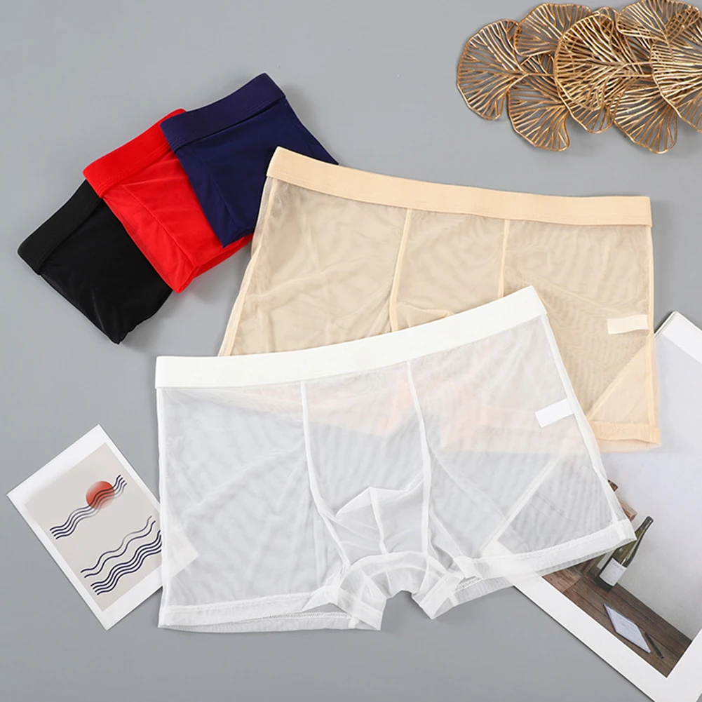 

Breathable Trunks Men Underwear Classic Solid Pattern Lightweight Mesh Fabric Men's Fashion Underwear Nightwear