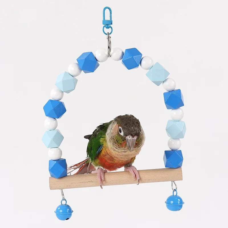 Macaron solid wood parrot toy swing bird toy small pet bird supplies branch stand pole bird set