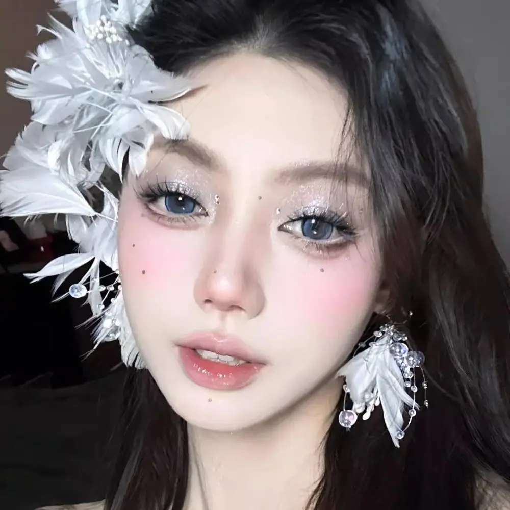 1 คู่แฟชั่นสีขาว Feather เจ้าสาว Hairpin Handmade ประณีตเจ้าสาว Headdress Fairy หรูหรางานแต่งงาน Headwear อุปกรณ์เสริมผม