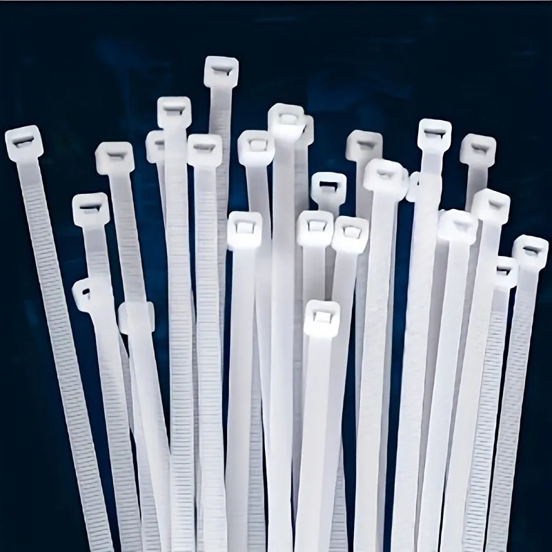 100-Pack White Self-Locking Nylon Cable Ties - Plastic Zip Ties & Bundling Straps, New Material, Household & Office Zip Ties