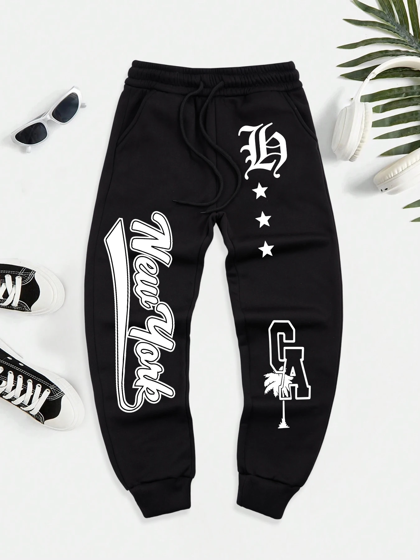 

Мужские спортивные штаны на шнурке California Art с буквенным принтом, удобные длинные брюки High Street, мягкие теплые брюки из флиса с карманами, мужские