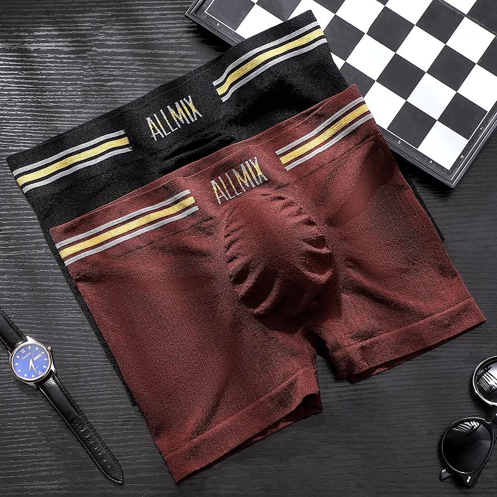 Man Sexy Underwear Color stripe Letter Wrapped Egg Sports Seamless Low Waist Letter Flat Corner Underwear трусы