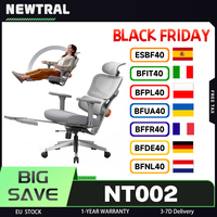 NEWTRAL NT002 Ergonomic Chair, Adaptive Lower Back Support, Adjustable Armrest Headrest Footrest, Gray, Cushioned 4D Armrest