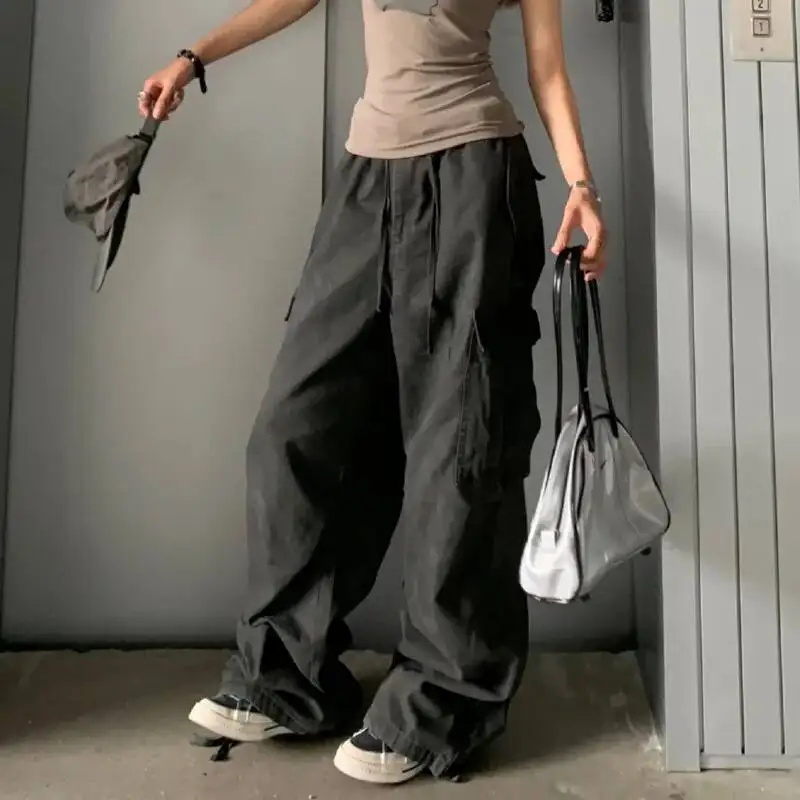 

Trend Pocket Wide Leg Cargo Pants 90s Women 2000s Vintage Casual Drawstring Hip Hop Casual Baggy Pants Ladies Harajuku Trousers