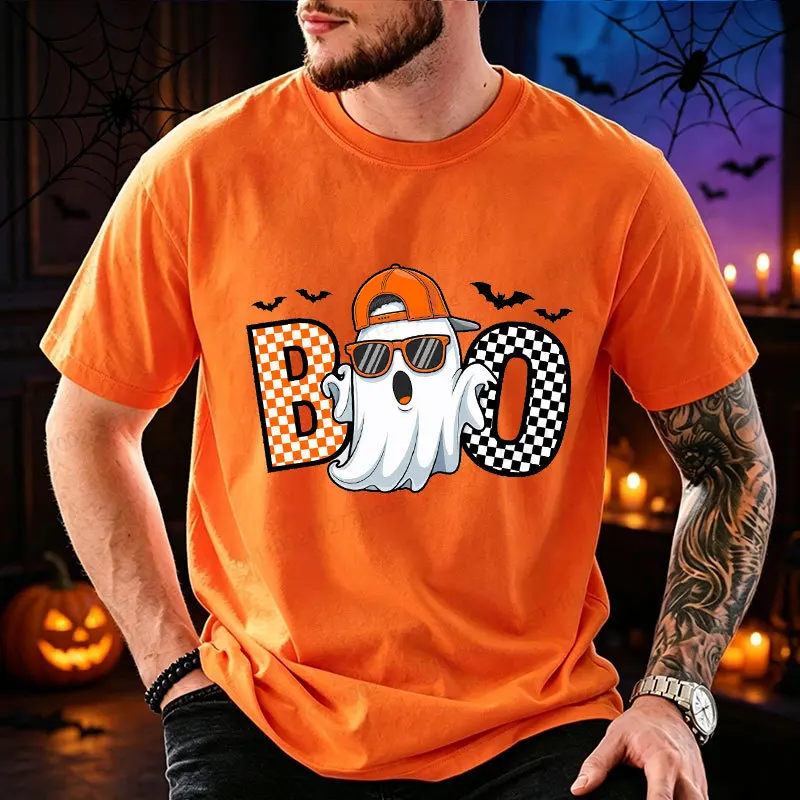 Men Women Funny Boo Cool Ghost Print T‑Shirt Trick or Treat Graphic Tees Halloween Party Costume Tops Spooky Season Gift T‑shirt