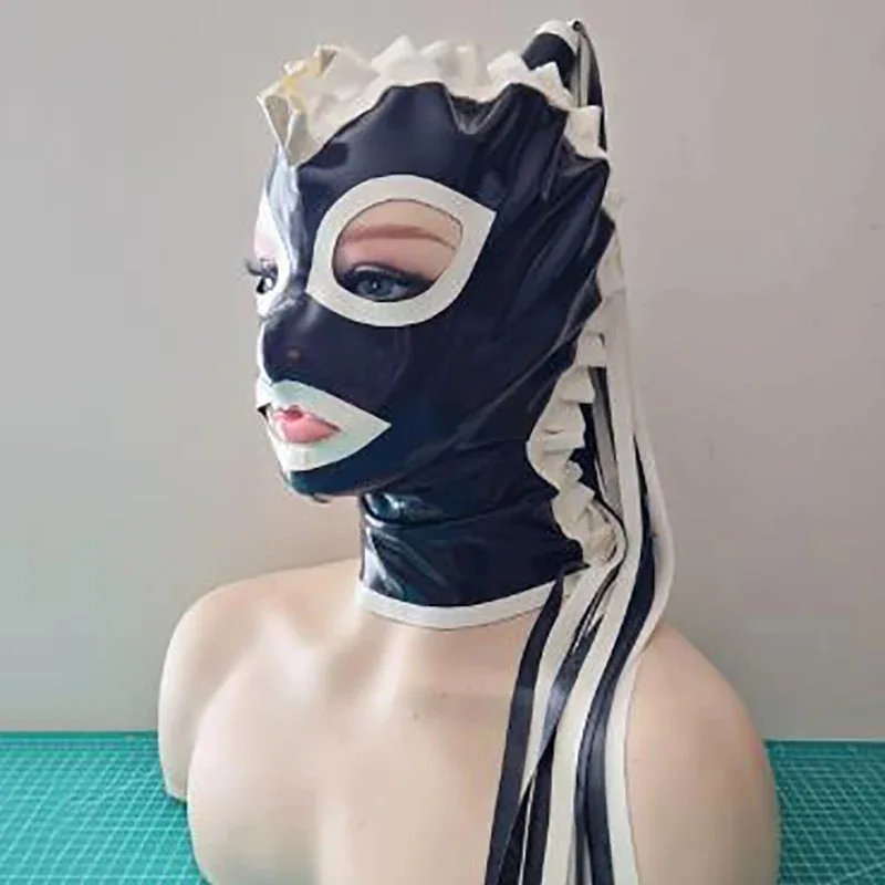 

Черно-белый с хвостиком, резиновая латексная маска с капюшоном для женщин и девочек, вечерние клубные костюмы, реквизит hjk.5