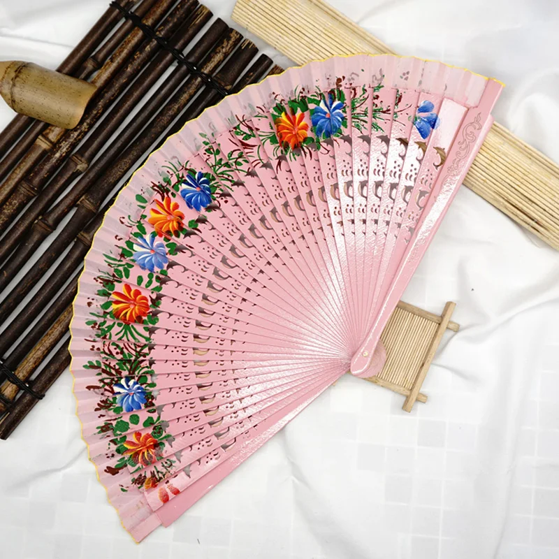 Spanish Folding Fan Double-sided Painted Wood Folding Fan Women Dancing Hand Fan Ornaments Craft Gifts For Guest Home Decoration