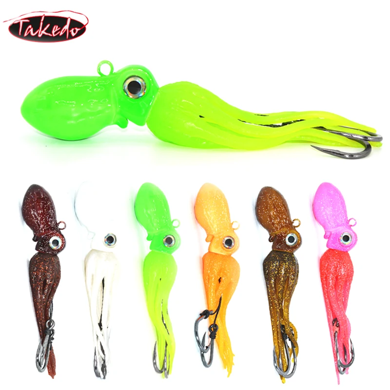 TAKEDO LG01 TPR Material 150G - 450G Squid Skirt Octopus Lure With Assist Hook Metal Jig Head Trolling Lures Boat For Tuna Shark