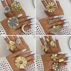 Ingemark 18 Styles Vintage Punk Petal Flowers Rings for Women 2025 Trend Goth Geometric Adjustable Rings New Year Party Jewelry