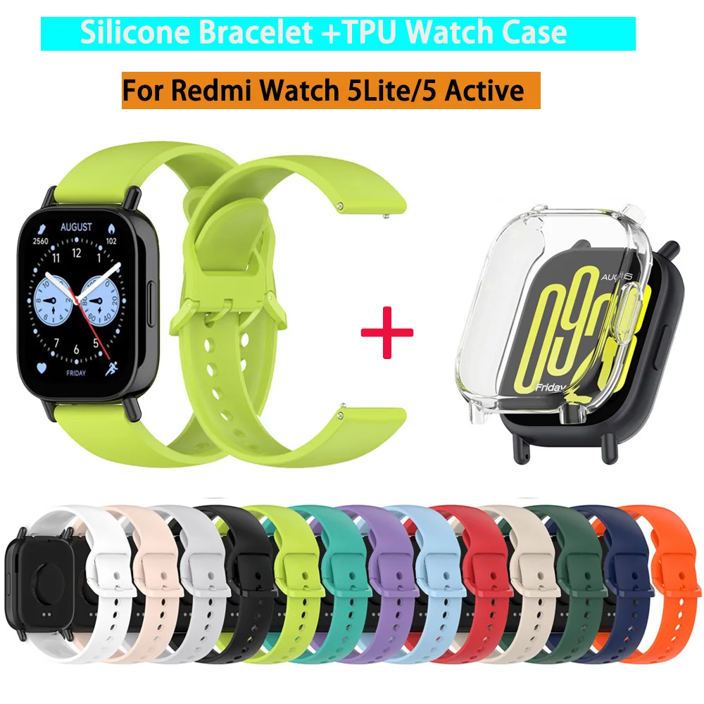 

22mm Silicone Strap With Case For Xiaomi Redmi Watch 5 Active Lite Smart Watch Wrist Band And Case For Redmi Watch 5 Active Lite