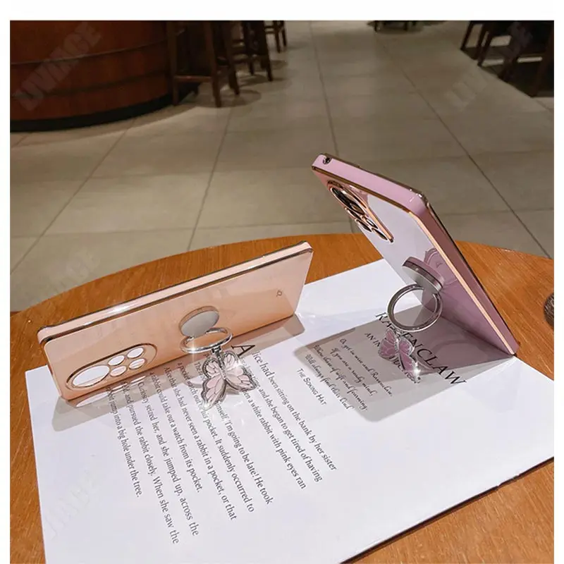 Butterfly Ring Phone Holder Plating Case for Samsung Galaxy A53 A52 A52S A73 A33 A72 A32 4G 5G A51 A71 A12 A22 M32 Stand Cover