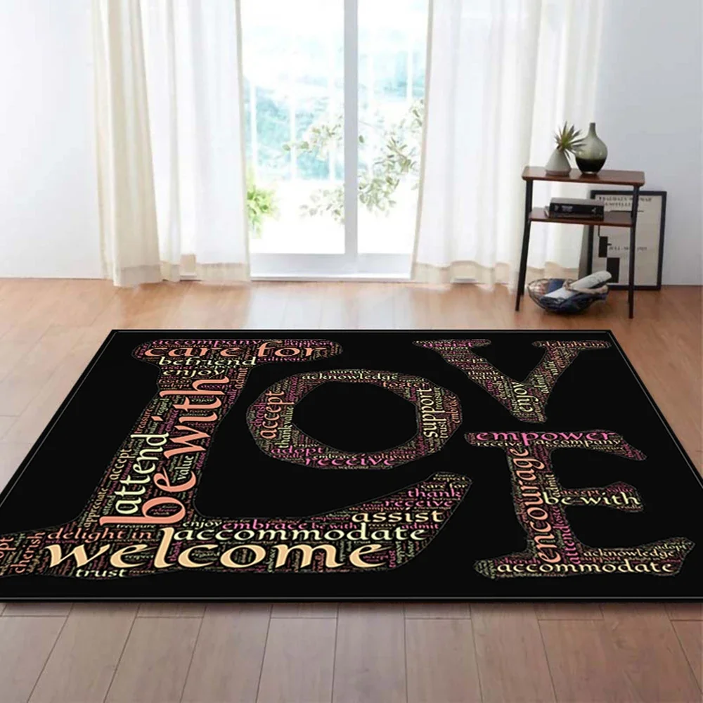 Welcome Love Heart Carpet Home Decor Floor Mats Entrance Interior Doormats Corridor Anti-Slip Carpets for Bedroom Decoration