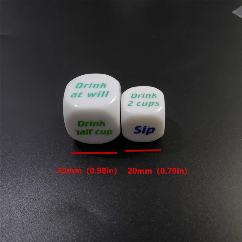 2 Pcs Of 2cm /0.79in Or 2.5cm /0.98in Color Printed English Wine Dice Creative Wine Dice Bar Game Nightclub Large Color Dice