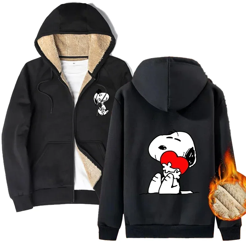 Snoopy Sweatshirts Anime Berber Fleece Sweater Fashion Cartoon Hooded Sportswear Coat New Woman Cardigan Warm Jacket Xmas Gift