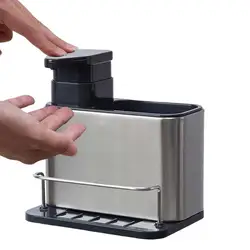 Stainless Steel Sink Organizer 3-in-1 Kitchen Soap Dispenser Sponge Holder Dish Soap Dispenser Tray Rustproof Drainer Rack