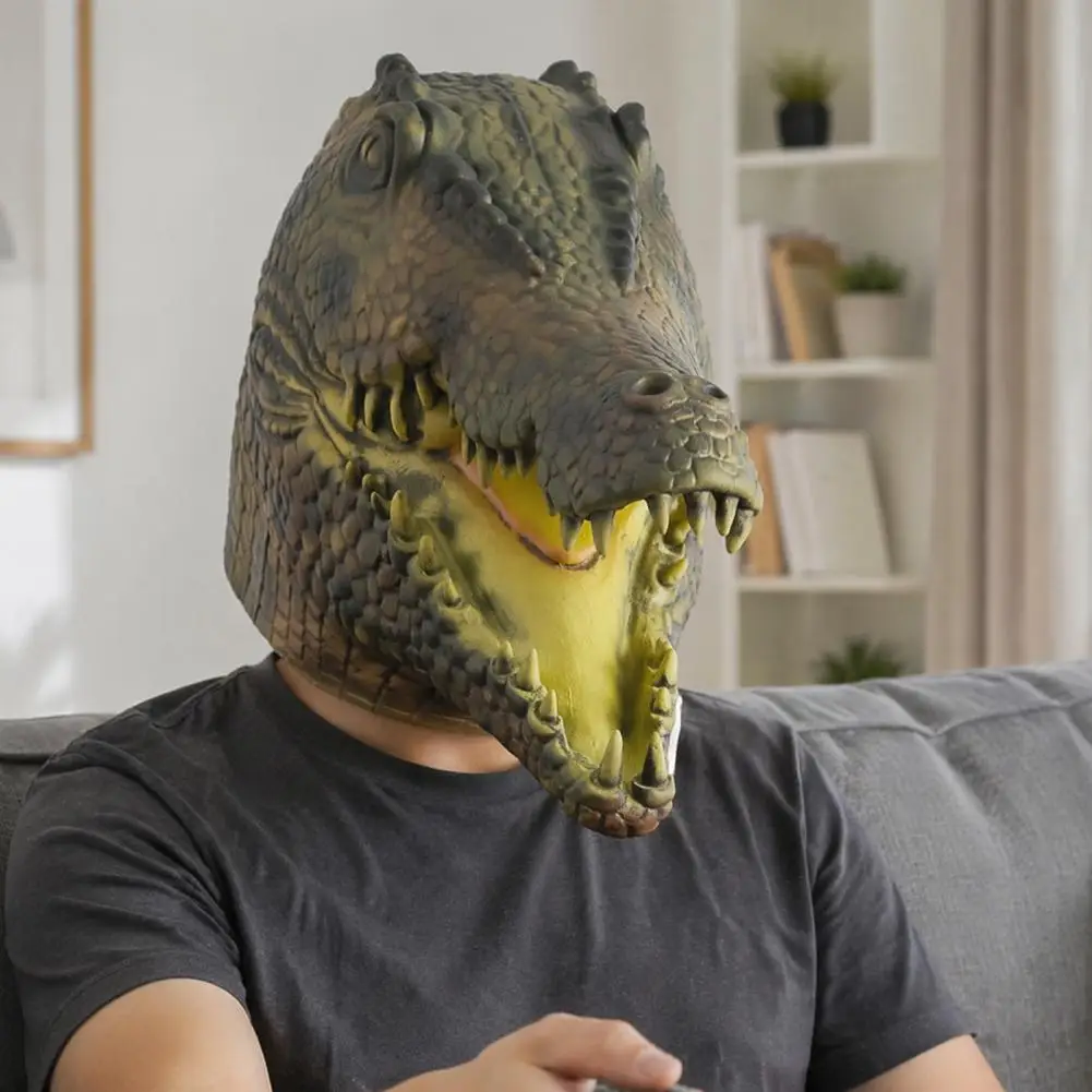 Realistic Crocodile Latex Full Head Mask,Realistic Crocodile Head Gear, Halloween Cosplay Stage Performance Party Prop