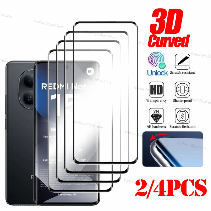 2/4 PCS 3D Curved Edge Glass For Xiaomi Redmi Note 15 5G Global Screen Protector For Xiaomi Redmi Note 15 5G Tempered Glass Film
