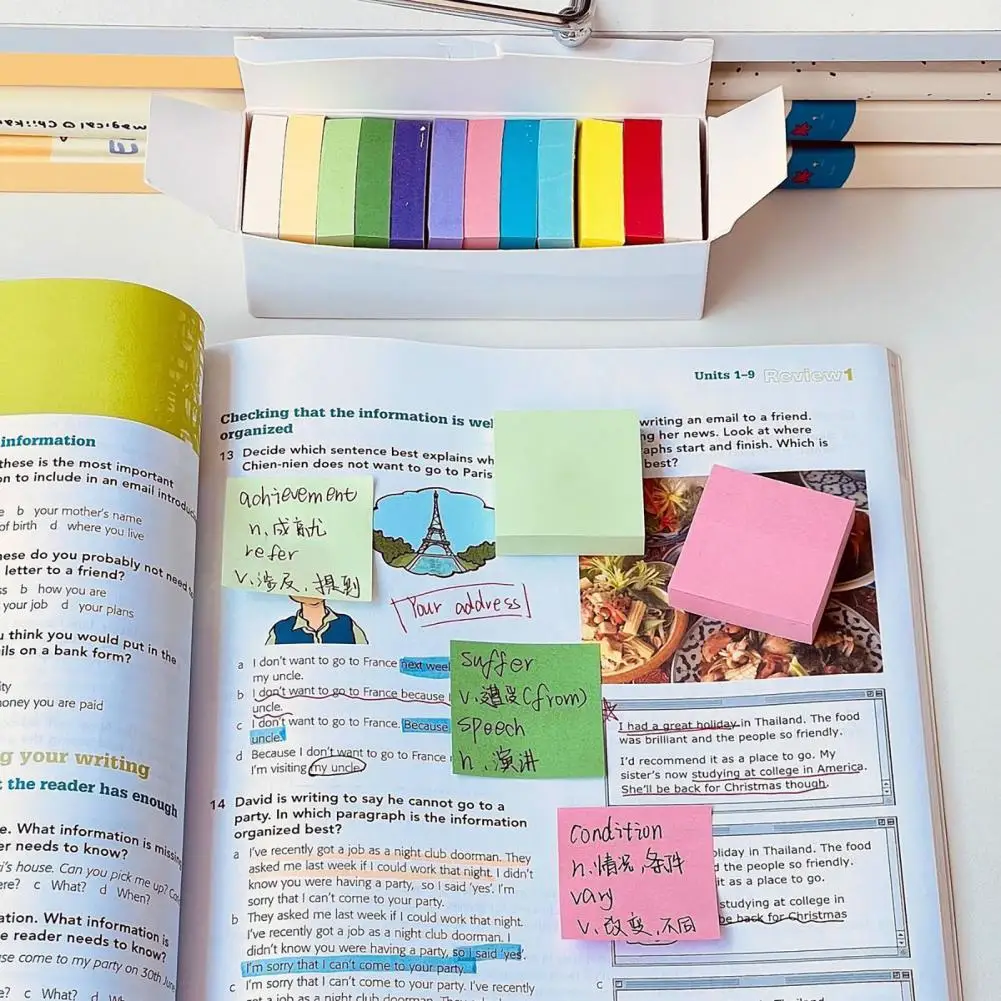 Reusable Stick Tabs Removable Stick Notes 11 Pcs Set 1.5x1.5in Colorful Memo Pads 100 Sheets Per Pad for Study Office