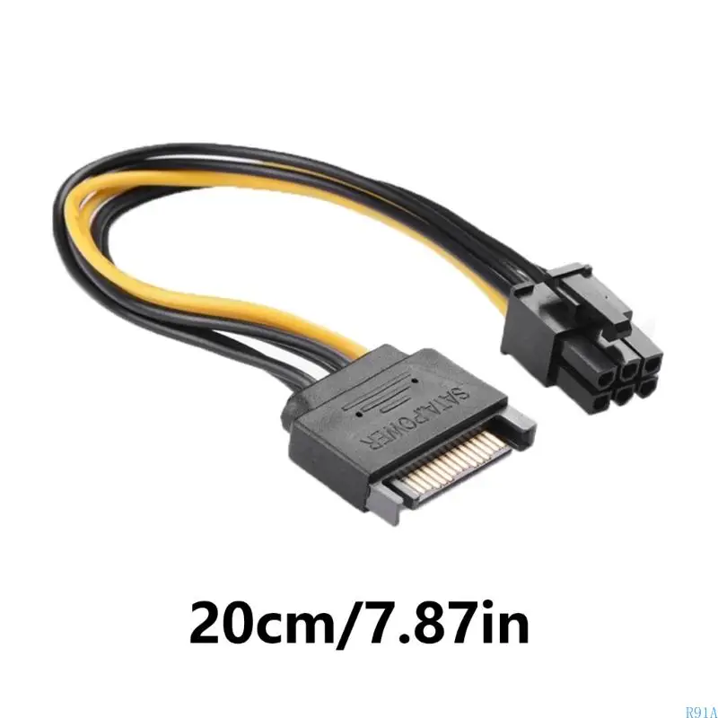 R91A SATA15PIN до 6PIN Мужских разъемов Кабель для кабеля питания GPU Power Power Power Extension Power Power Cable 7.87in