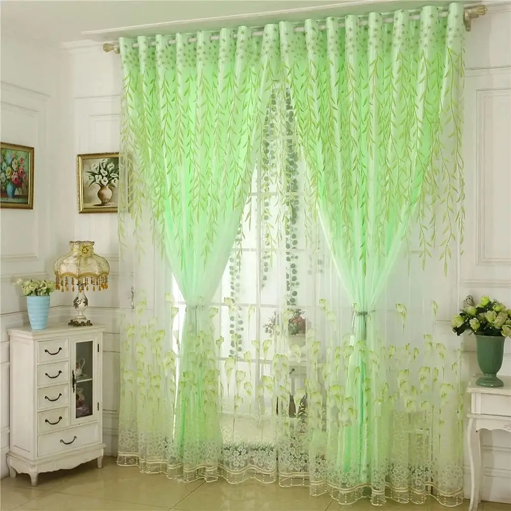 

1 Panel 140cm Width Double Layer Curtain for Girls Room Bedroom Willow Leaf Patterned Curtains for Kids Boys Room Living Room