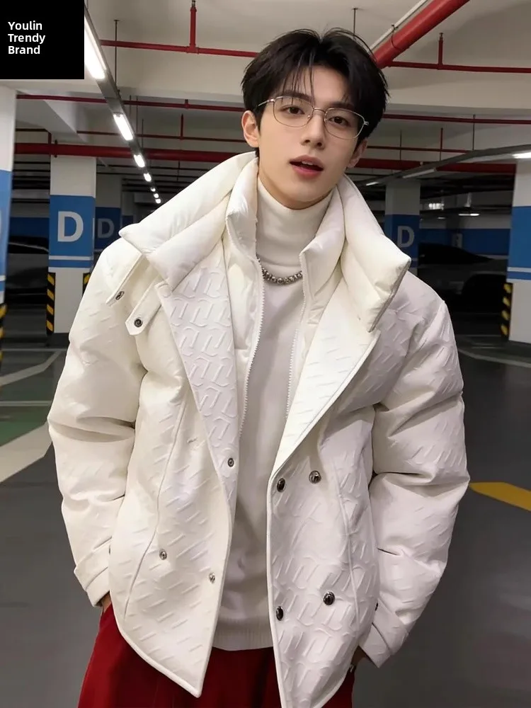 

American Sle Men's down Jaet Stand Collar Double Layer Hip Haome Cotton Clothes Outerwear Winter Faion Design